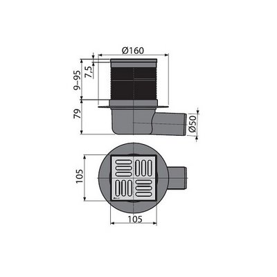 Трап 105x105/50 угловой, нерж. решетка, гидр-р-комб SMART. Alcaplast