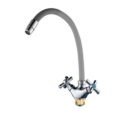 Смеситель д/мойки DIONIS DBB4-KG-535, мет.мах ,на гайке, серый гибкий излив