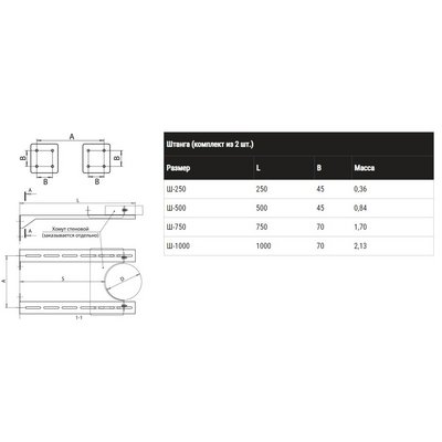 Штанга для стенового хомута (AISI 430) L250, дымоход FERRUM