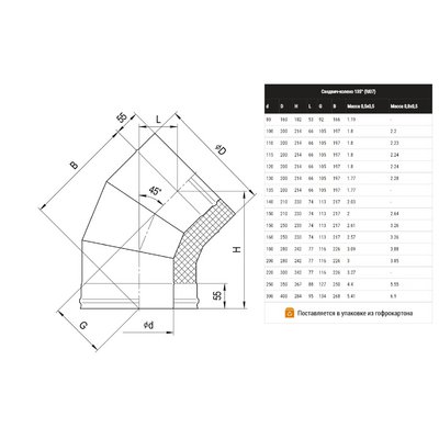 Сэндвич-колено 135° (430/0,5мм + нерж.) Ф115х200, дымоход FERRUM