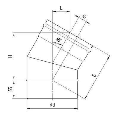 Колено угол 135° (430/0,5 мм) Ф120, дымоход FERRUM