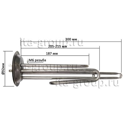 ТЭН Termex RF 2.0 квт RZL-92мм М6 (нерж)