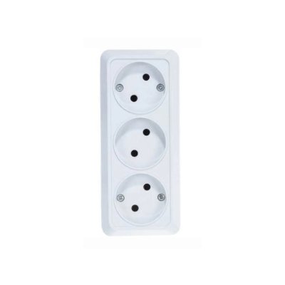 Розетка 3гн О/У квадр.Б/З Олимп UNIVERSAL белый