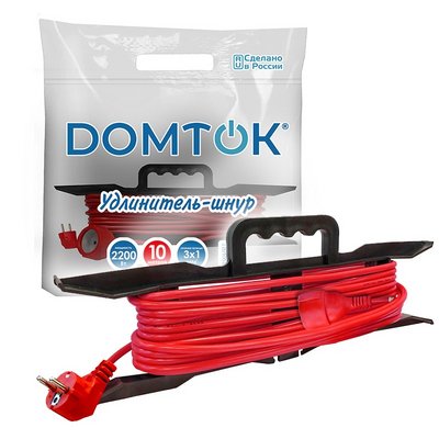 Сетевой удлинитель DOMTOK ПВС 3*1, 2,2 кВт, б/з, 10 метров, на рамке