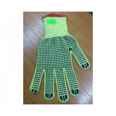 Перчатки х/б светло-желтые синяя точка (вес 44 г) (10 пар/уп) (600 тюк)