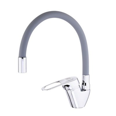 Смеситель д/мойки Sanday SD465965 ,латунь, картридж D40,гайка,серый гиб излив