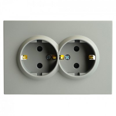 Розетка 2гн с/з ЭМИЛИ Платиново-серый 16А с защ.шторкой, soft touch RST16-5114-10/ 6