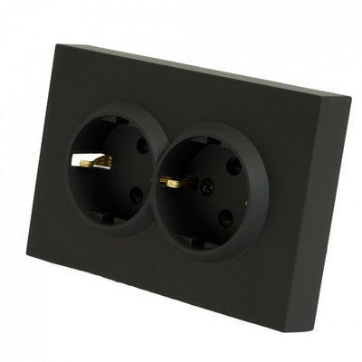 Розетка 2гн с/з ЭМИЛИ Черный уголь 16А с защ.шторкой, soft touch RST16-5114-05/ 6