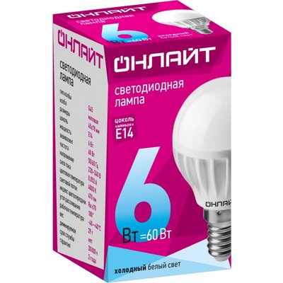 Лампа ОНЛАЙТ OLL-G45-6-230-4K-E14 71 644