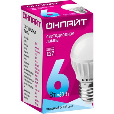 Лампа ОНЛАЙТ OLL-G45-6-230-4K-E27 71 646