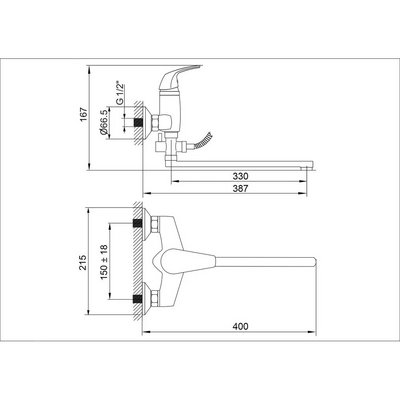 Смеситель д/ванны Sanday SD 400506 латунь,хром,картридж D35, излив L-обр. 35 см.