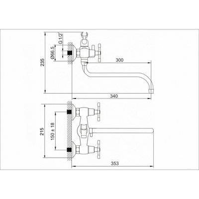 Смеситель д/ванны Sanday SD 630705, латунь,хром,кран-букса кер. LUX,излив L-обр. 35 см.
