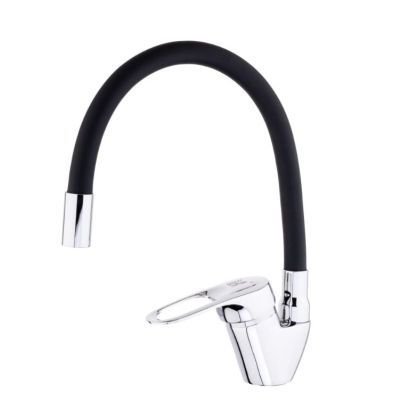 Смеситель д/мойки Sanday SD465765 ,латунь, картридж D40,гайка,черный гиб излив