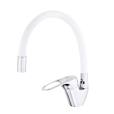 Смеситель д/мойки Sanday SD465665 ,латунь, картридж D40,гайка,белый гиб излив