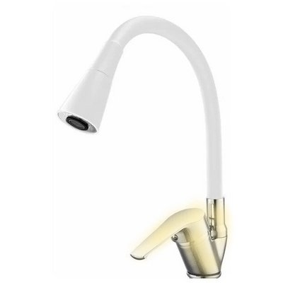 Смеситель д/мойки TRIGOR D8-LW-FT-404, картр. d40, гайка, корп. золото, гибкий излив бел