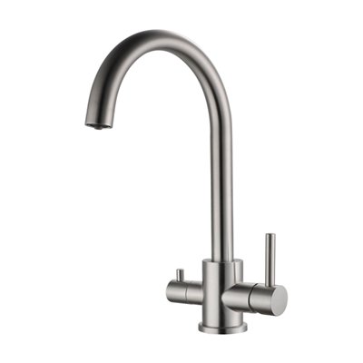 Смеситель д/мойки TRIGOR NZH11-801 + кран для фильтра, НЕРЖАВЕЙКА,  картр. d35, гайка