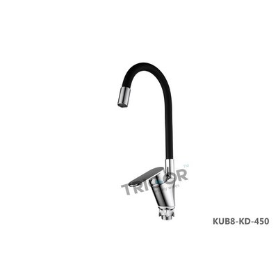Смеситель д/мойки TRIGOR KUB8-KD-450/404, картр. d40, гайка, сатин, гибкий излив черн. излив
