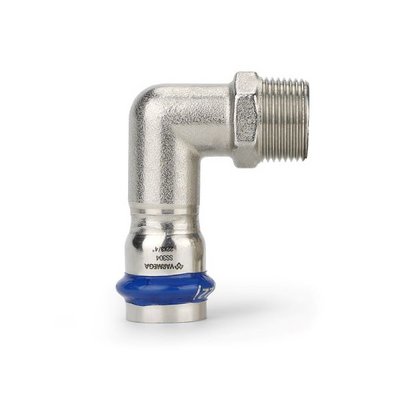 Угольник раструбный Varmega Inox Press с наружной резьбой 18x3/4