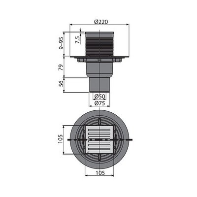 Трап 150x150/50 угловой, нерж. решетка, регулируемый, гидр-р-комб Valfex