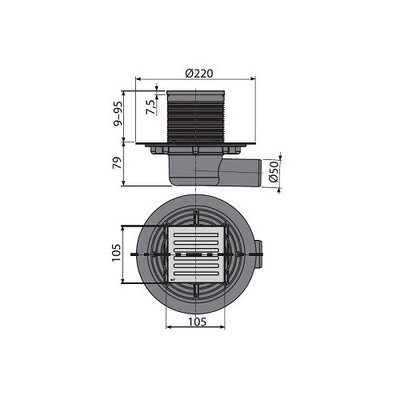 Трап 150x150/50 угловой, нерж. решетка и кант, гидр-р-комб Valfex